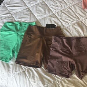 Women's High-Waisted Shorts - Mint Green, OBrown, and Purple-Tan